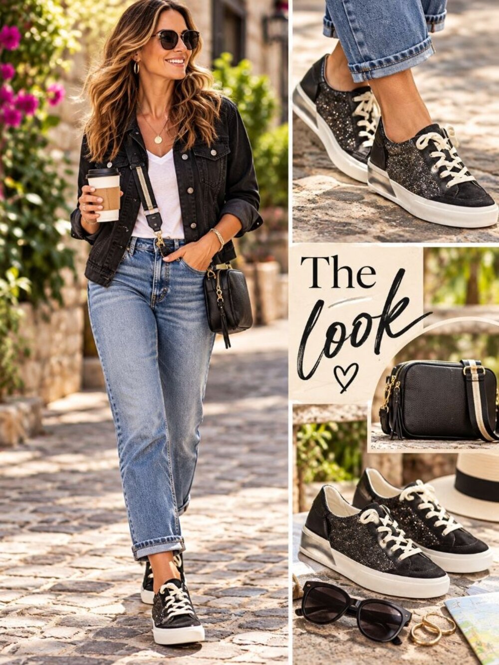 DOLCE VITA Womens Zole Glitter Sneakers Black Sparkle Lace-Up Casual Shoes Size